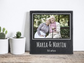 Placa de pizarra con foto