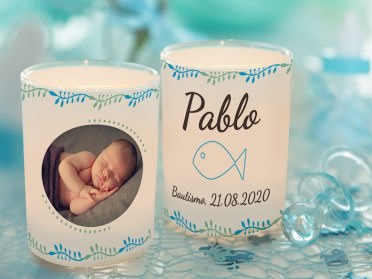 Vaso para vela para el bautismo