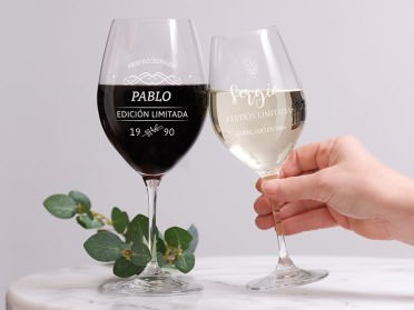 Copa vino personalizada Vina, grabada, tallada o serigrafiada con