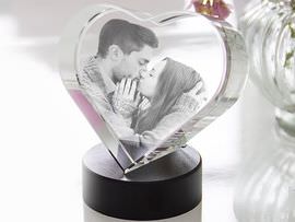 Corazón de cristal grabado