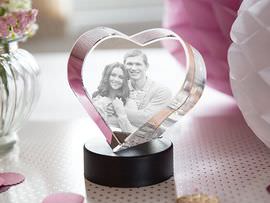 Corazón de cristal con grabado