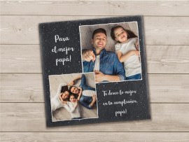 Placa de pizarra con dos fotos