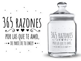 Tarro de cristal con grabado amor
