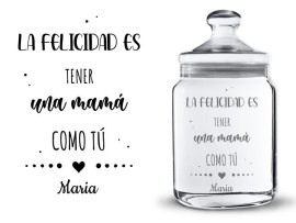 Tarro de cristal grabado felicidad