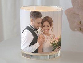 Vaso para vela con foto de boda